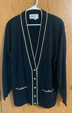 The Knit Connection By Russ Black Gold Cardigan Size M Grandmacore